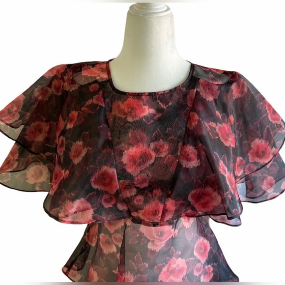 Floral Sheer Blouse Luxury Business Casual Business Wear Party Wedding - Picture 14 of 15